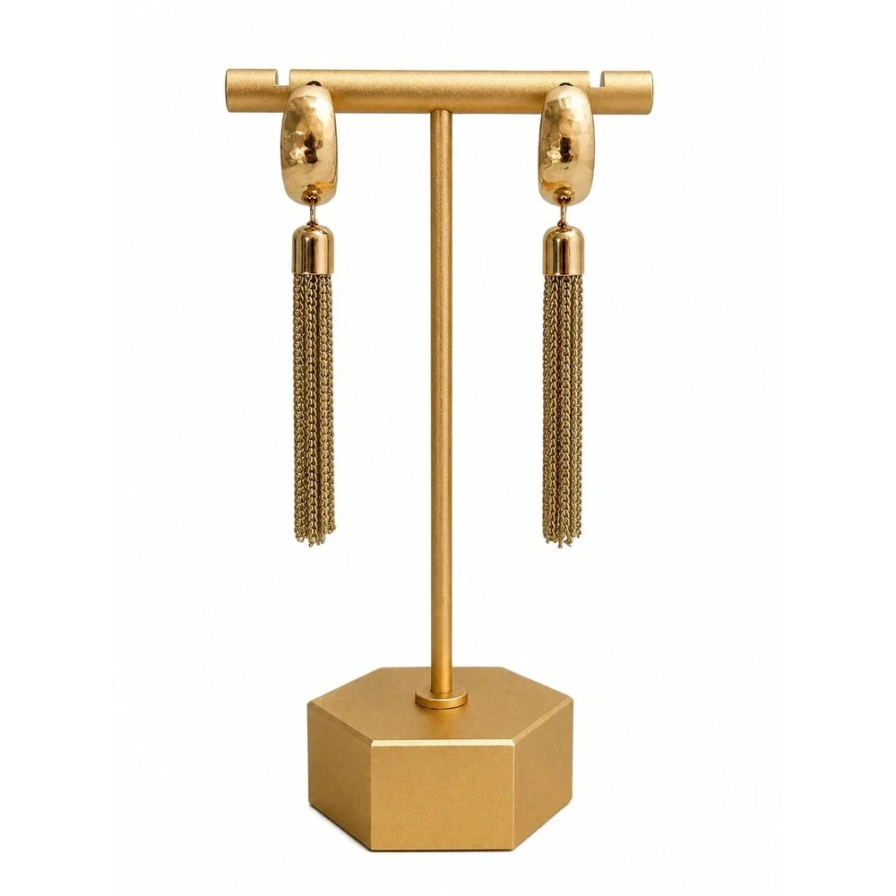 New Gold Tone Chain Tassel Hoop Drop Earrings Long Fringe Statement Jewelry